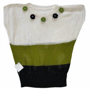 Short Sleeve Open Crochet Knit Sweater Large Pearl